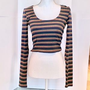 NWOT Metallic Striped Scoop-Neck Long-sleeve Top